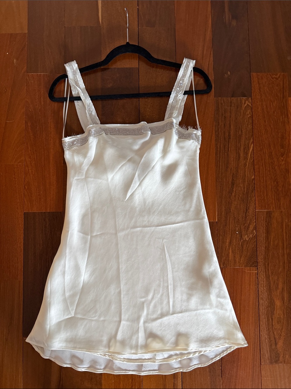 Zara White Satin Mini Dress with Lace Trim